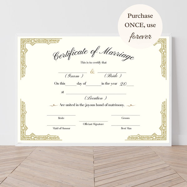 Editable Marriage Certificate Template Certificate of Marriage Template Wedding Ceremony Certificate Template Wedding Keepsake TDS-10