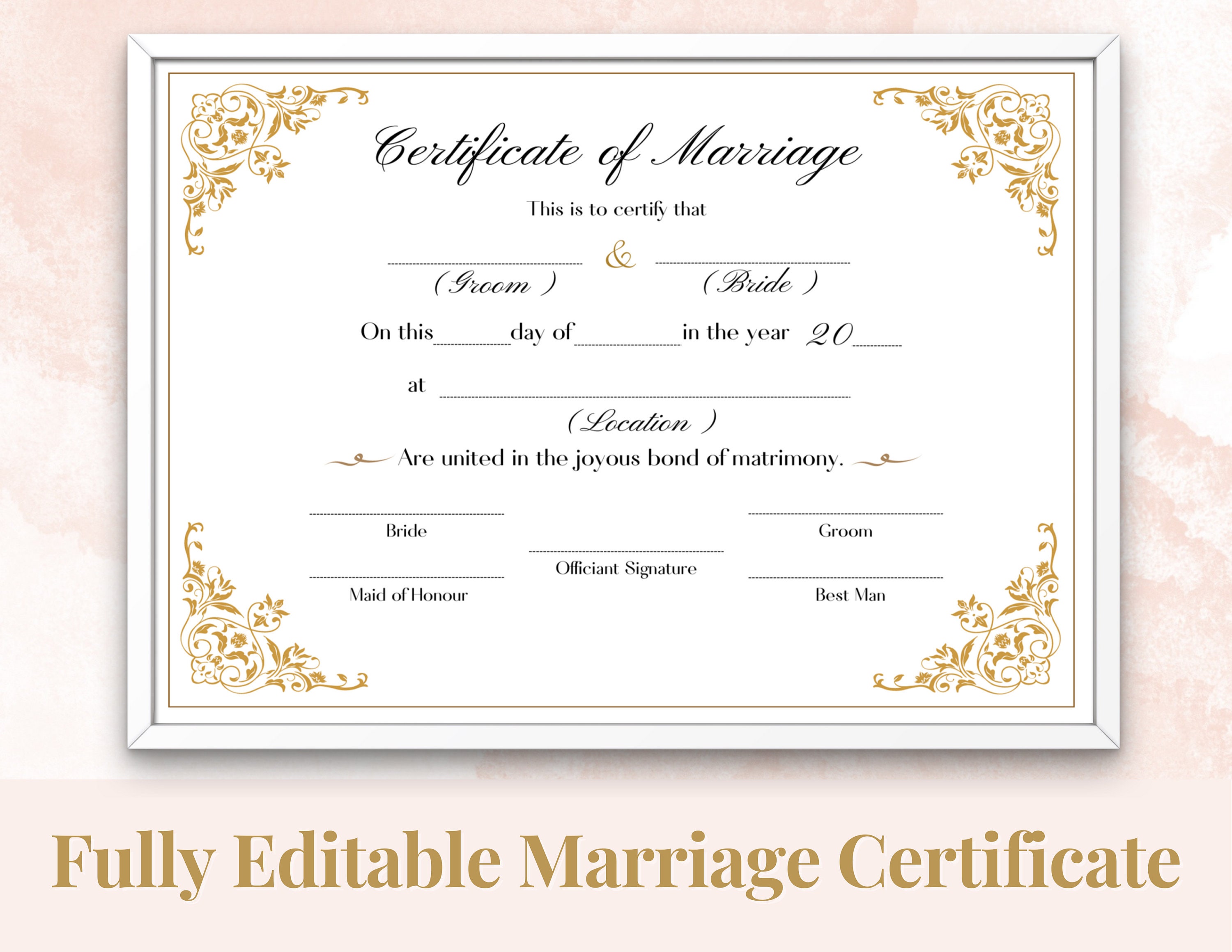 Editable Marriage Certificate Template Custom Certificate Of -  Portugal