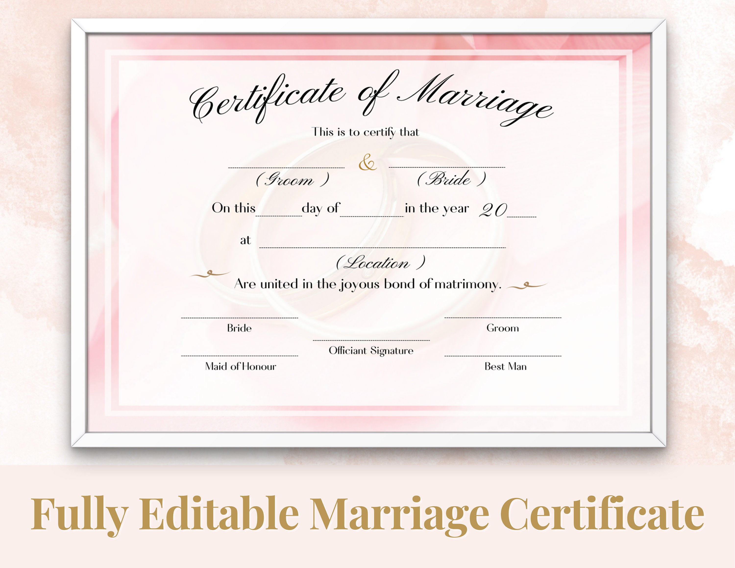 Modern Wedding Certificate Template Editable Printable - Etsy