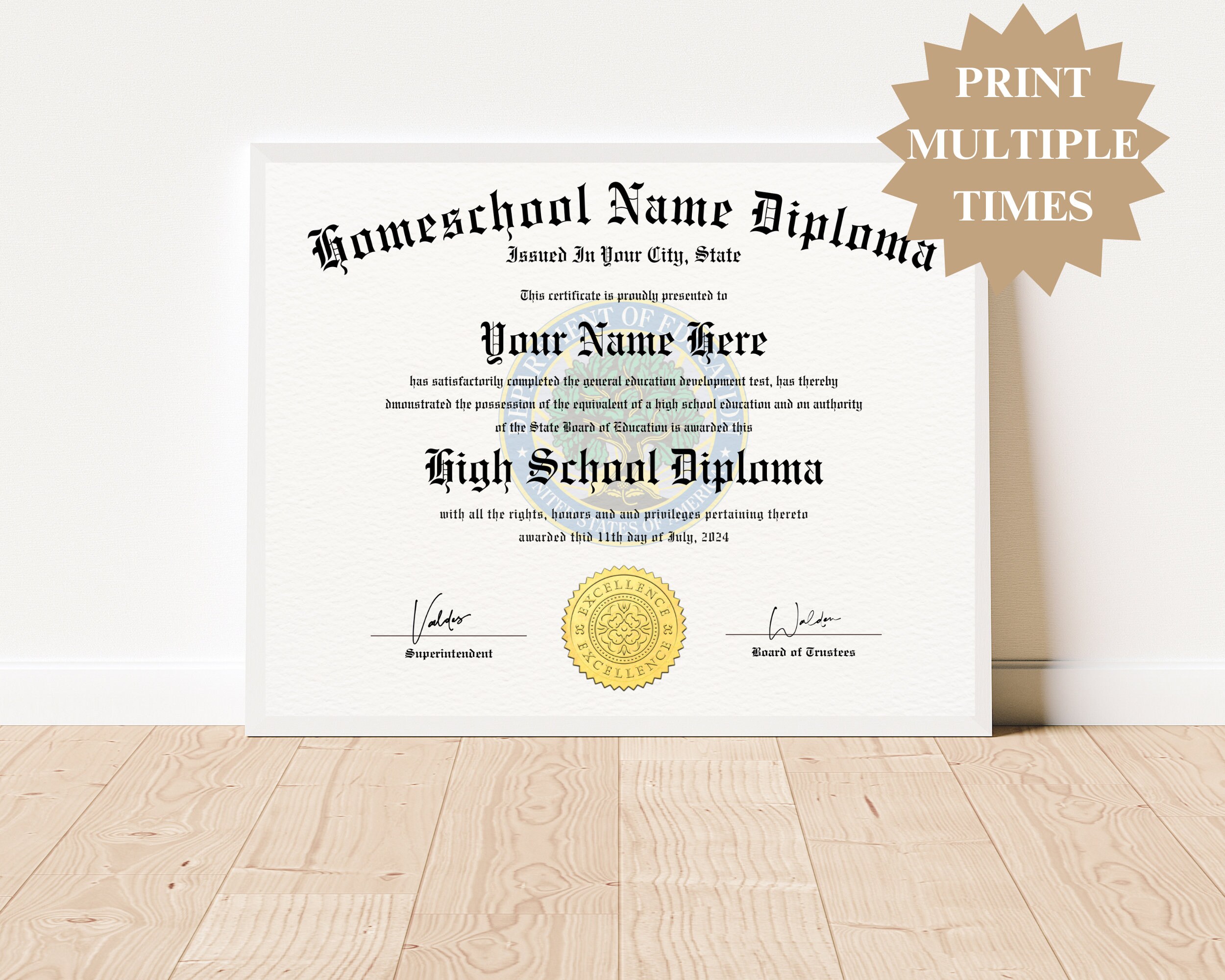 Editable High School Diploma for Homeschool Certificate of Completion ...