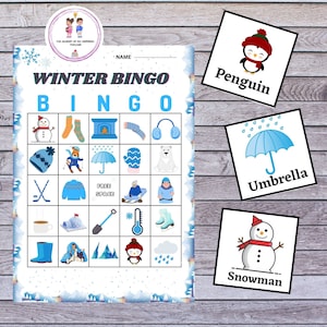 Winter Bingo Board Cards ,kids Winter Activity Party games, Winter Wonderland, Winter Printables, Classroom bingo printable