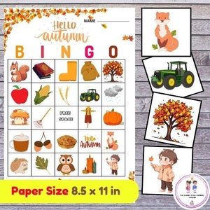 Fall Bingo Board Game / Fall Bingo Cards, Autumn Fall Games, Autumn Bingo Printable, Kids Fall Activity, Party Game, Fall Festival