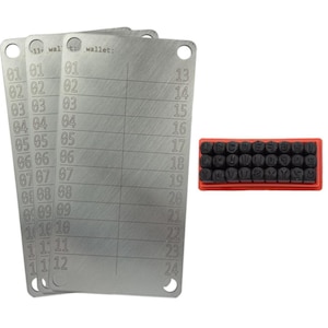 3x Krypto-Recovery-Platte + Stanzer-Set Seed-Phrase-Set Cold Wallet Wallet Wallet Mnemonic Lagerung Edelstahl