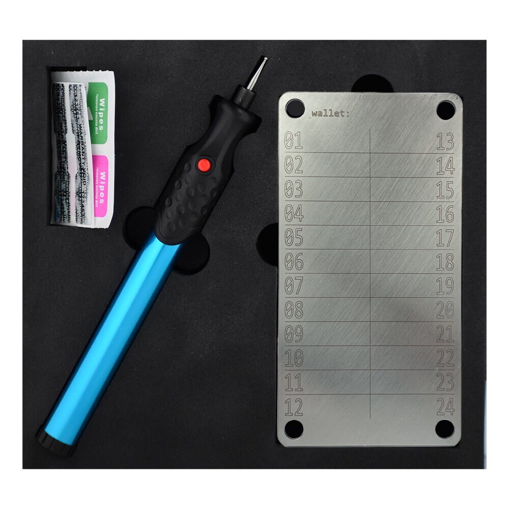 Krypto Recovery Wallet Crypto Seed Phrase Wallet Aus Edelstahl - 2x Platten  + Gravurstift Für Bitcoin & Co. Edelstahl Wallet Gravieren