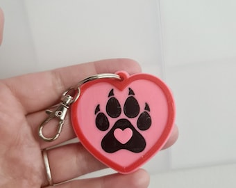 Heart Paw Keyring 3D Printed
