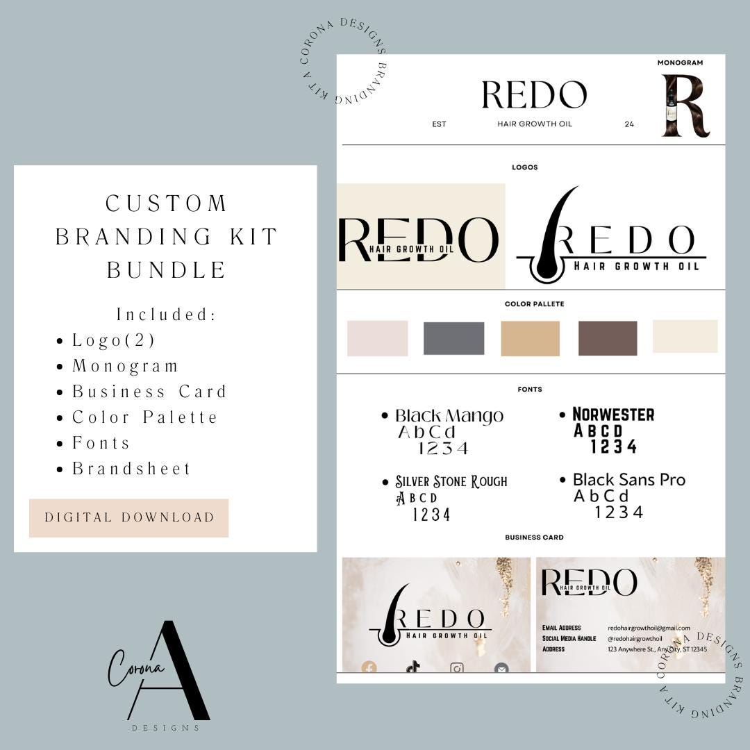 Custom Branding Kit Template Logo, Monogram, Business Cards, Fonts ...