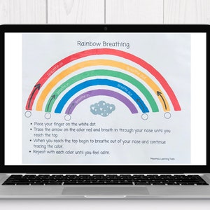 DIGITAL DOWNLOAD Rainbow Breathing Calm Down Strategy Mindful Breathing Poster Coping Skills Autism ASD Self Regulation Techniques Instant