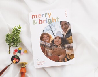 Merry & Bright Modern Colorful Christmas Photo Holiday Card Template (Editable Corjl Download)