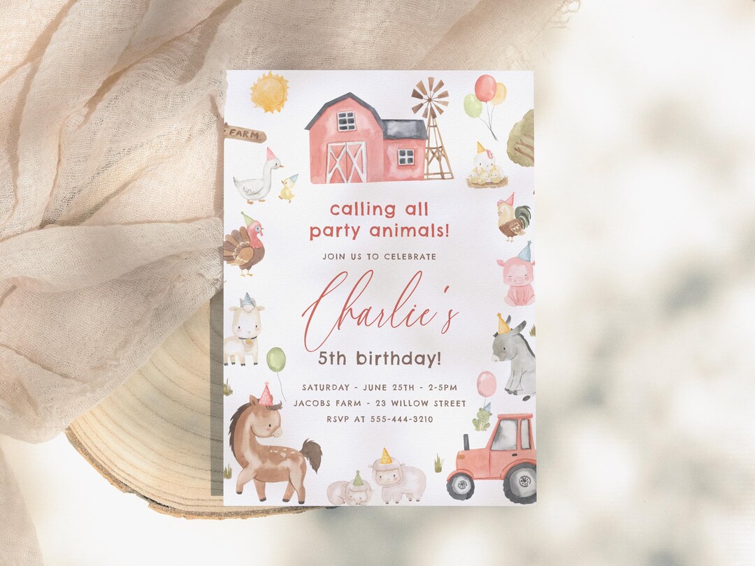 Farm Animals Birthday Party Invitation: Barnyard Bash (editable Corjl ...