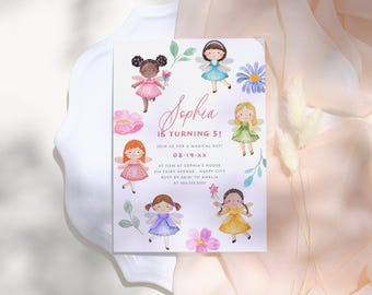 Invitación para fiesta de cumpleaños de jardín de hadas: Diseño floral en acuarela (Corjl editable online)