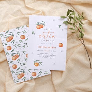 A Little Cutie is on the Way Orange Baby Shower Invitation Template, Gender Neutral Baby Shower Invite, Printable Download, Editable Design