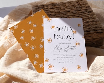 Hello Baby Boho Sunshine Baby Shower Invitation Template (Corjl Digital Download)