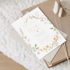 Zarte Wildblume & Boho Biene-Baby Girl-Dusche-Einladung, Sofort Download Online-Vorlage, druckbare Baby-Dusche
