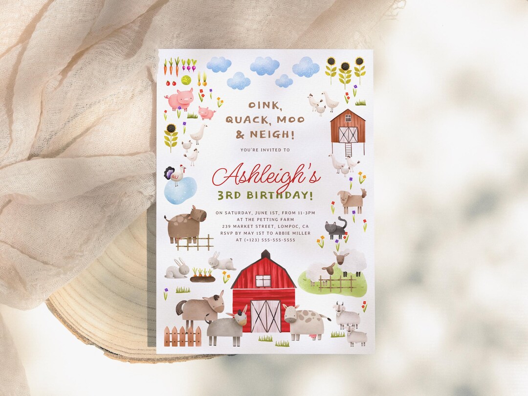 Farm Animals Birthday Party Invitation Template: Barnyard Bash (corjl ...