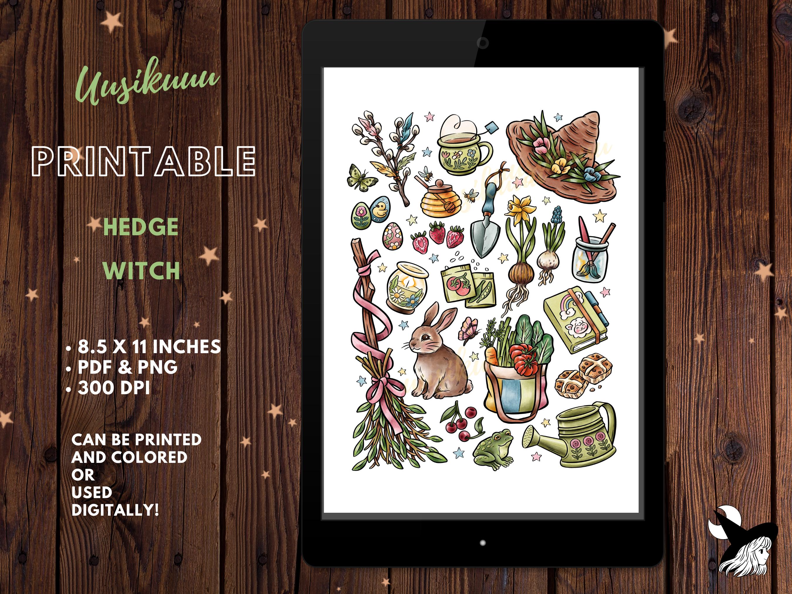 Spring Witch Printable Coloring Page - Etsy