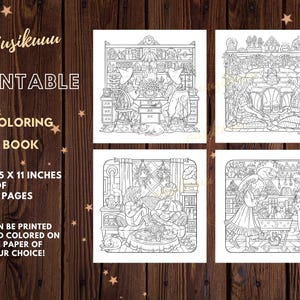 May include: Printable coloring book with four detailed black and white illustrations. The book includes 31 pages and measures 8.5 x 11 inches. The cover features the text "Usikuuu PRINTABLE COLORING BOOK". The coloring pages can be printed and colored.