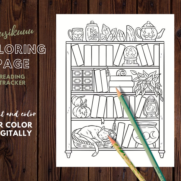 Witch Bookshelf - Reading Tracker - Printable Coloring page
