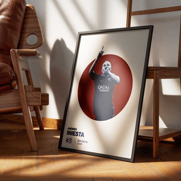 Andres Iniesta Poster: Soccer Art for World Cup Fans - Mid-Century Modern Office and Bedroom Wall Decor in Helvetica