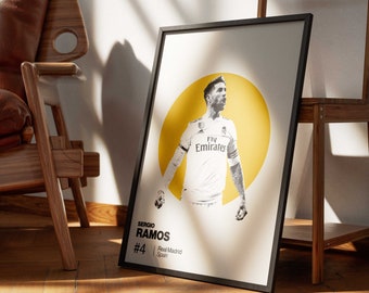 Sergio Ramos Poster: Soccer Art for World Cup Fans - Mid-Century Modern Office and Bedroom Wall Decor in Helvetica