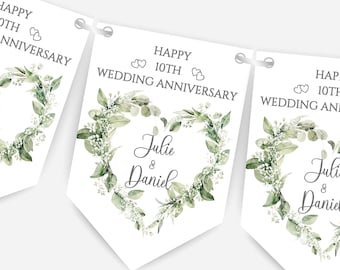 Wedding Anniversary Bunting For Any Year –  Engagement - Wedding - Banner – Printed  & Personalised Party Decor - B229