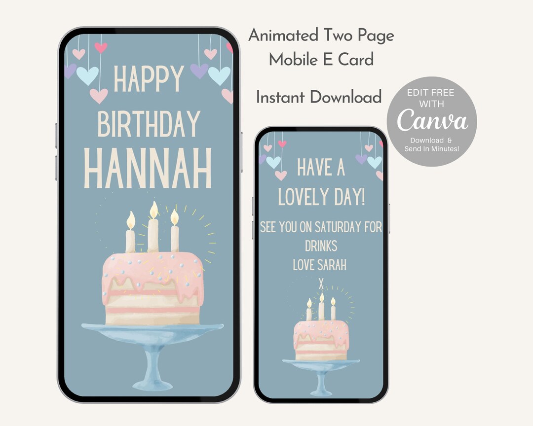 Digital Ebirthday Card Download Edit & Send in (Instant Download) Etsy