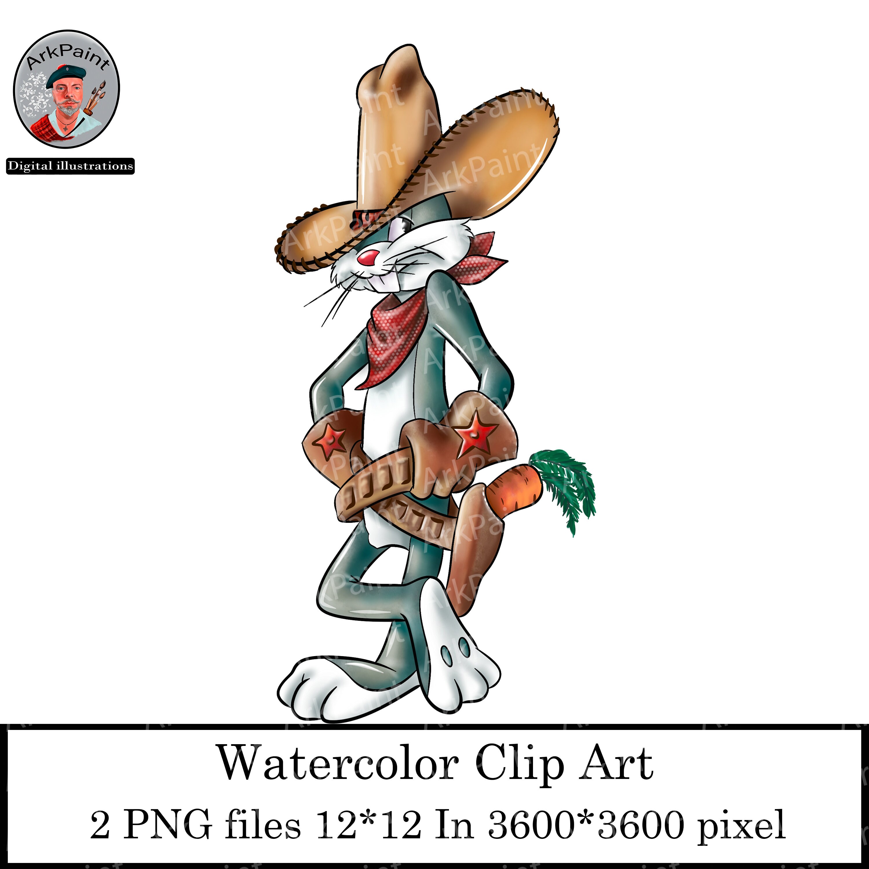 Bugs Bunny Cowboybugs Bunny Watercolorlooney Tunesanimals Etsy