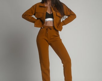 Chic Comfort: Luxurious Caramel Cozy Cotton Set for Women - Versatile & Sporty - Ideal for All Seasons