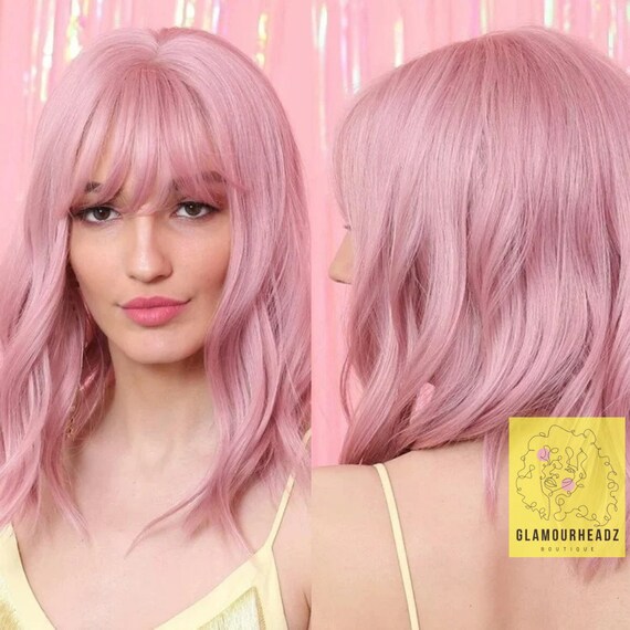 Natural Wavy Pink Wig Etsy