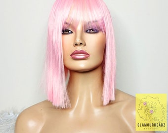 Pink Wig with Bangs