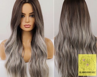 Ombre Brown Grey Wig