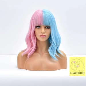 Parrucche colorate per donne capelli lunghi ondulati colorati parte  centrale parrucca sintetica multicolore resistente al calore per Natale  cosplay