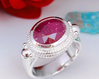 Ruby Birthstone Ring 925 Silver | Genuine Red Gemstone Ring | Statement Cocktail Ring | Gift for Mom | July Birthday Jewelry for Women