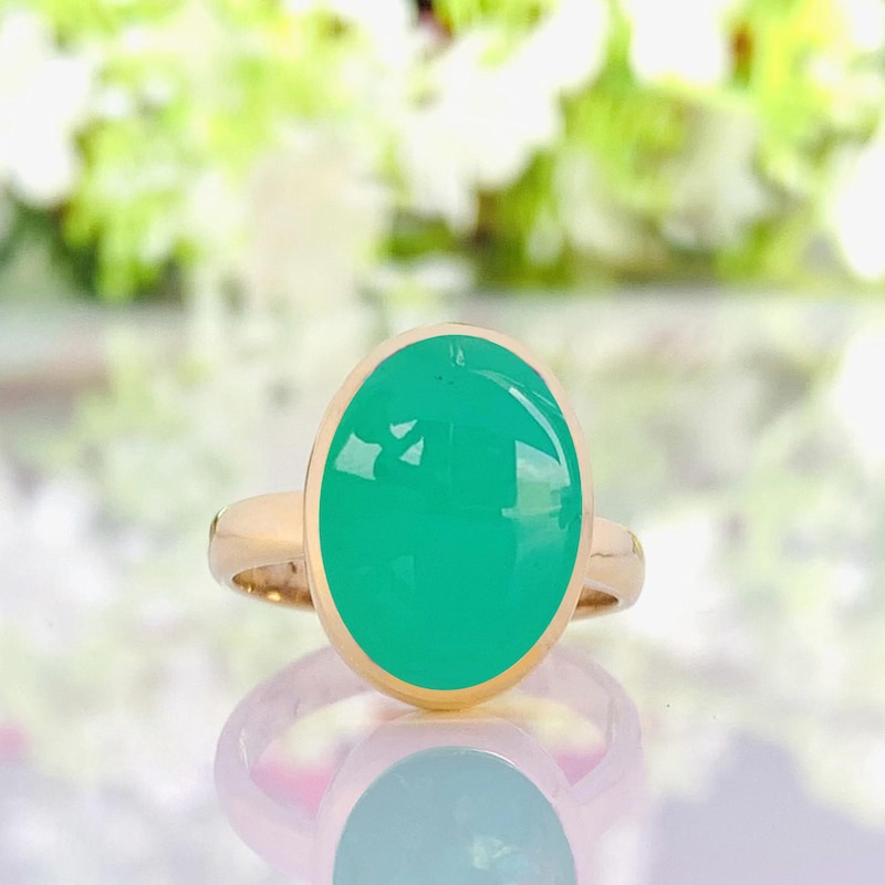 Abstract Green Chrysoprase and Golden Ring