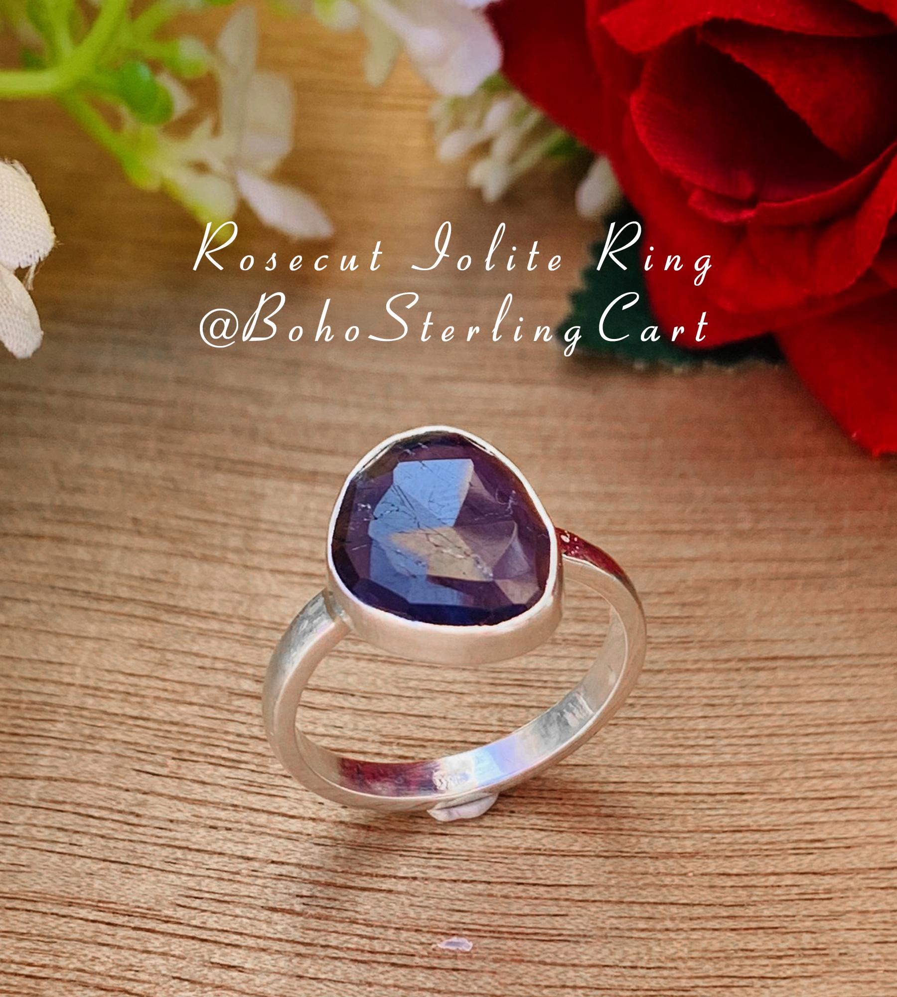 Bague En Iolite Biseautée Et Argent 925 - Taille 58 - Bleu Violet - Fait Main France