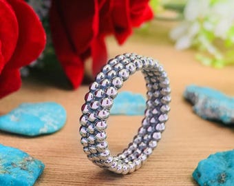 Sterlingzilveren ring met kralen | 925 zilveren stapelbare band | Minimalistische bellenring | Gelaagde ring voor dames | Alledaagse boho-sieraden