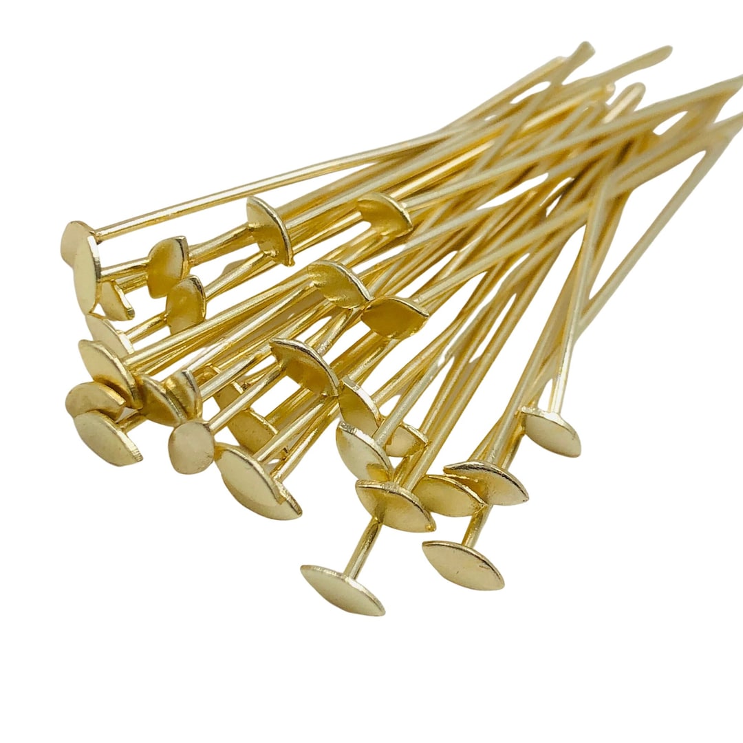 50 Pcs Goldplated Decorative Head Pins, 52mm, Gold Flat Marquise Shape