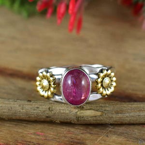 Natürlicher Pink Turmalin Sonnenblumen Ring von Boho Sterling Cart ~ Oktober Geburtsstein Silber Statement Ring für Frauen ~ Geschenk für Sie ~ R-0016