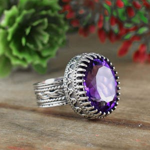 Boho Sterling Cart のアメジスト ステートメント リング ~ デザイナー スターリング シルバー リング ~ 彼女へのギフト ~ チャンキー リング ~ Boho ウェディング リング ~ R-0005
