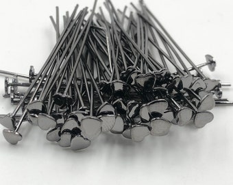 50 Pieces Black Plated Decorative Head Pins, Size 52mm, Fancy Headpins Black Heart Headpins, Professional Jewelry Making Findings Beading