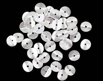 10 mm - 30 piezas de cuentas espaciadoras de disco onduladas plateadas, espaciadores de disco chapados en plata cepillada para la fabricación de joyas, espaciadores Heishi