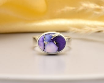 Anillo de turquesa Mojave púrpura de plata de ley 925. Anillo de piedra Mojave púrpura natural. Anillo llamativo de piedra Mojave púrpura. Joyería bohemia única.