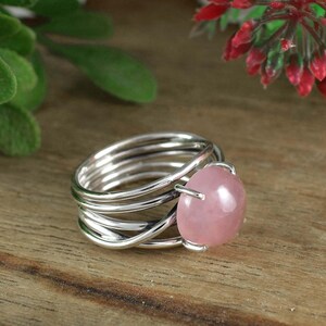 Rosenquarz Ring von Boho Sterling Cart ~ Glatter Silberring mit mehrsträngigem Band ~ Bequemer Ring für Mädchen ~ R-0006