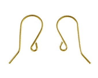 10 Pair Gold Plated French Hook Ear Wire Fish Hook DIY Earring Findings, Components, Copper Earring Hooks Wires 25mm Long