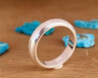 磨き仕上げのD型ウェディングバンド ～ 男女兼用 ～ スターリングシルバーバンド ～ ドーム型バンド ～ カーブ型Dリング 2mm-3mm-4mm-5mm-6mm-7mm-8mmバンド ～ R-0081