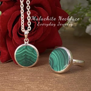 Silver Malachite Necklace ~ Dainty Silver & Vermeil Gold Necklace ~ Birthday Gift For Her ~ Green Color malachite Pendant ~ P-0045