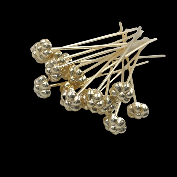 50 Pieces Gold Plated Decorative Flower Head Pins, Size 52mm, Gold Plated Flower Headpins, Fancy Headpins For Jewelry Making