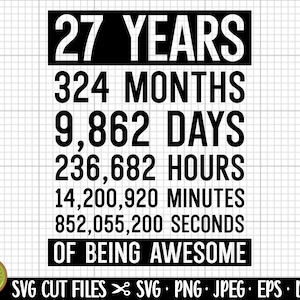 27th Birthday Svg 27 Years Old Svg 27th Birthday Png - Etsy