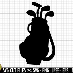Puede incluir: Silueta negra de una bolsa de golf con palos de golf que sobresalen de la parte superior.
