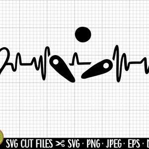 May include: Black and white graphic of a heartbeat with a pinball machine graphic in the middle. The graphic includes a heart, a ball, and two flippers.