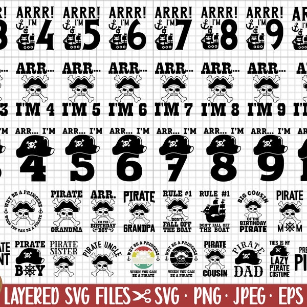 pirate birthday svg bundle pirate themed childrens birthday party svg png eps dxf jpeg files cricut cut files cut machine